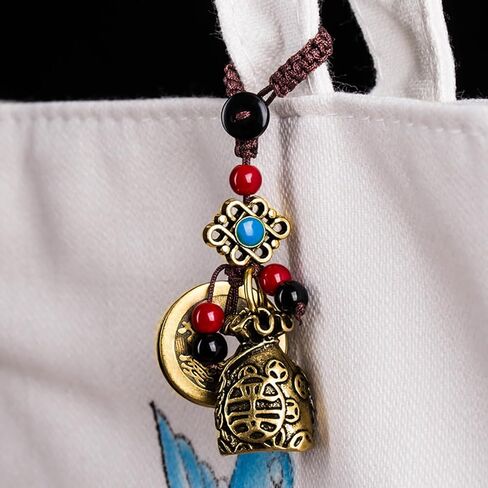 Brass Lucky Fish/Money Bag Keychain with Five Emperor Coins, Feng Shui Wealth Charm for Bag and Backpack in Saudi Arabia