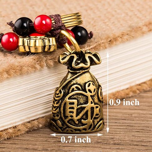Brass Lucky Fish/Money Bag Keychain with Five Emperor Coins, Feng Shui Wealth Charm for Bag and Backpack in Saudi Arabia