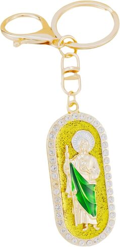 Santa Muerte/San Judas Tadeo/Virgin Mary Keychain - Gold Plated Pendant with Crystals & Multicolor Enamel Religious Charm in Saudi Arabia