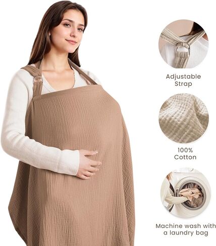 Konssy Muslin Nursing Cover Up for Breastfeeding with Rigid Hoop | 100% Cotton Nursing Apron, Lightweight & Breathable, Carseat Canopy, Breast Feeding Covers for Women (Summer Wheat) in Saudi Arabia