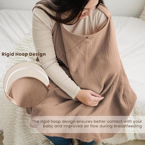 Konssy Muslin Nursing Cover Up for Breastfeeding with Rigid Hoop | 100% Cotton Nursing Apron, Lightweight & Breathable, Carseat Canopy, Breast Feeding Covers for Women (Summer Wheat) in Saudi Arabia