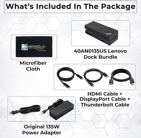 Dock Bundle Gen 2 135W (40AN0135) Dual UHD 4K Display with 135W Power Adapter + HDMI Cable + DisplayPort Cable + USB-C Cable + Microfiber Cloth Included in Saudi Arabia