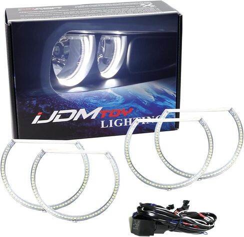 مجموعة كاملة من iJDMTOY مكونة من 4 حلقات 252-SMD LED مجموعة حلقات هالة عين الملاك مع سرج مرحل متوافق مع 2008-2014 دودج تشالنجر لايت التحديثية، زينون أبيض in Saudi Arabia