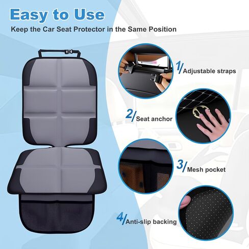 Car Seat Protector, 2 Pack Baby CarSeat Protector with Mesh Pockets & Non-Slip Backing 600D Durable Seat Cover Under Baby Child Car Seat, (Black, Standard) in Saudi Arabia