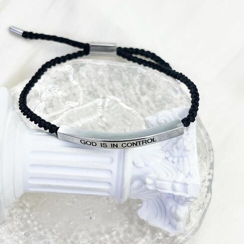 God is in Control Bracelet for Men Women Stainless Steel Adjustable Christian Bracelet Handmade Letter Braided Bracelet Inspirational Unique Gifts Jewelry in Saudi Arabia