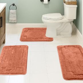 Bath Rugs Set 3 Pieces Bathroom Mat Soft Absorbent Plush Shaggy Soft Floor Non Slip Shower Bath Tub Machine Washable (Spice-ser, 20"x32"/20"x20"/17"x24") in Saudi Arabia