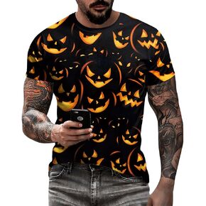 Eciodci Men's Halloween T-Shirts 3D Skull Print Short Sleeve T-Shirt Casual Round Neck Novelty Street Fashion Shirts in Saudi Arabia
