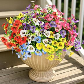 MACTING Fall Artificial Flowers for Outdoors 12 Bundles Fake Pansies UV Resistant Outdoor Faux Plants Plastic Greenery Shrubs for Planters Garden Patio Porch Balcony Outside Autumn Thanksgiving Decor in Kuwait