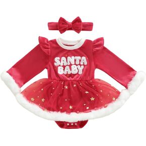 Baby Girl Christmas Outfit Newborn Infant Long Sleeve Romper Dress with Headband in Kuwait