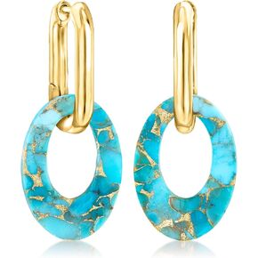 Ross-Simons 18kt Gold Over Sterling Hoop Earrings With Removable Oval Turquoise Drops in Saudi Arabia
