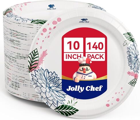 أطباق ورقية من JOLLY CHEF عدد 140، مقاومة للنقع، مقاومة للقطع، مطبوعة على شكل زهرة شديدة التحمل، مقاس 25.4 سم، للاستخدام اليومي in Saudi Arabia