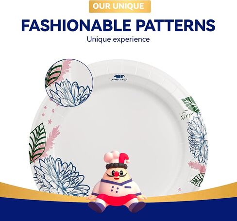 أطباق ورقية من JOLLY CHEF عدد 140، مقاومة للنقع، مقاومة للقطع، مطبوعة على شكل زهرة شديدة التحمل، مقاس 25.4 سم، للاستخدام اليومي in Saudi Arabia