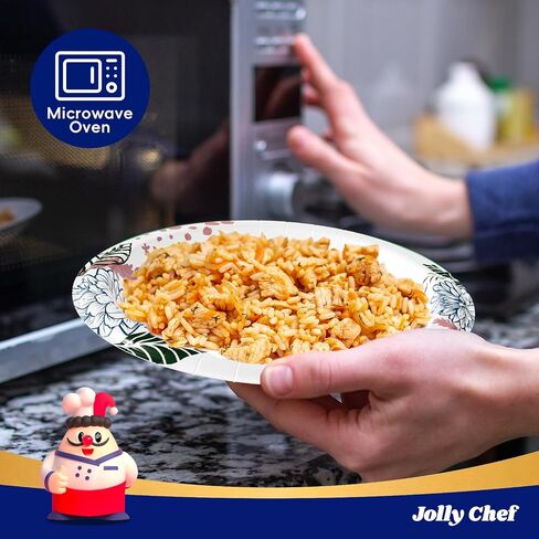 أطباق ورقية من JOLLY CHEF عدد 140، مقاومة للنقع، مقاومة للقطع، مطبوعة على شكل زهرة شديدة التحمل، مقاس 25.4 سم، للاستخدام اليومي in Saudi Arabia