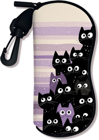 Cute Cat Soft Glasses Case, Fanciful Black Kitty Design Sunglasses Holder With Zipper Hook, Portable Storage Travel Neopren in Saudi Arabia