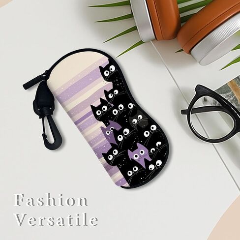 Cute Cat Soft Glasses Case, Fanciful Black Kitty Design Sunglasses Holder With Zipper Hook, Portable Storage Travel Neopren in Saudi Arabia