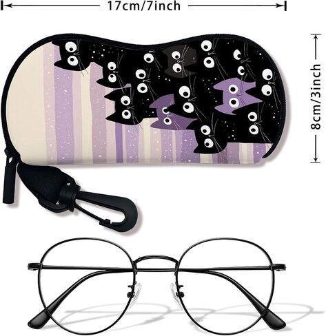 Cute Cat Soft Glasses Case, Fanciful Black Kitty Design Sunglasses Holder With Zipper Hook, Portable Storage Travel Neopren in Saudi Arabia