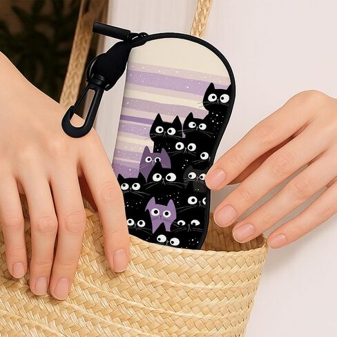 Cute Cat Soft Glasses Case, Fanciful Black Kitty Design Sunglasses Holder With Zipper Hook, Portable Storage Travel Neopren in Saudi Arabia