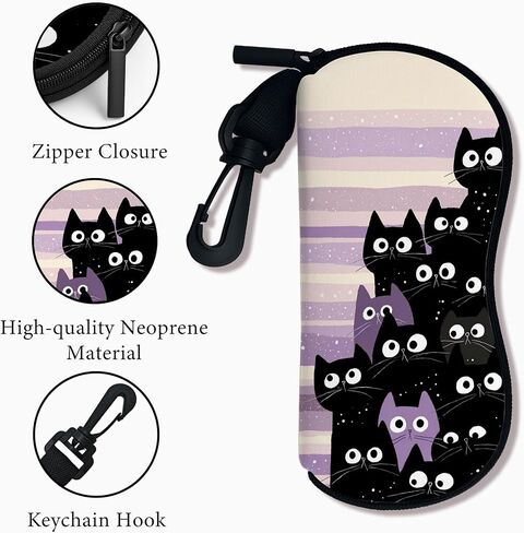 Cute Cat Soft Glasses Case, Fanciful Black Kitty Design Sunglasses Holder With Zipper Hook, Portable Storage Travel Neopren in Saudi Arabia