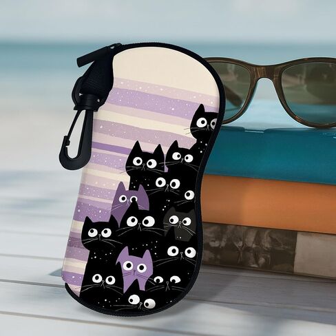 Cute Cat Soft Glasses Case, Fanciful Black Kitty Design Sunglasses Holder With Zipper Hook, Portable Storage Travel Neopren in Saudi Arabia