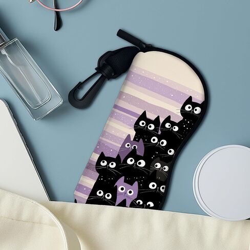 Cute Cat Soft Glasses Case, Fanciful Black Kitty Design Sunglasses Holder With Zipper Hook, Portable Storage Travel Neopren in Saudi Arabia