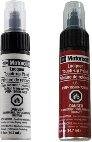 طلاء Ford Motorcraft الأصلي الذي يعمل باللمس 0.5oz كاندي أحمر معدني U6 وطبقة علوية شفافة مكونة من زجاجتين in Saudi Arabia