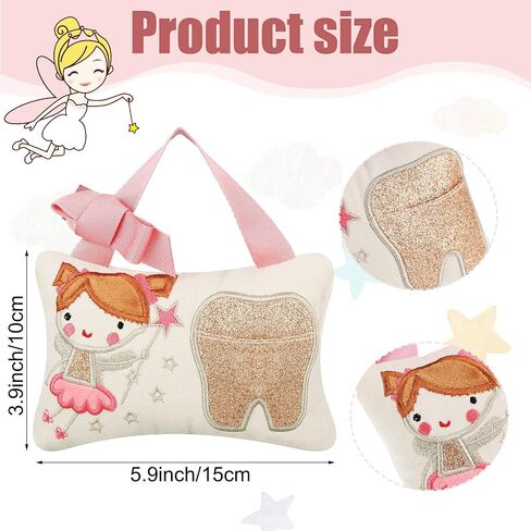 Qunclay Tooth Fairy Pillow with Pocket Kids Tooth Pillow Tooth Keepsake Pouch Tooth Fairy Gifts for Girl and Boy, 3.9 x 5.9 Inches (Cute Style) in Saudi Arabia