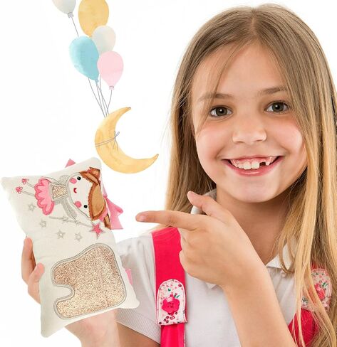Qunclay Tooth Fairy Pillow with Pocket Kids Tooth Pillow Tooth Keepsake Pouch Tooth Fairy Gifts for Girl and Boy, 3.9 x 5.9 Inches (Cute Style) in Saudi Arabia