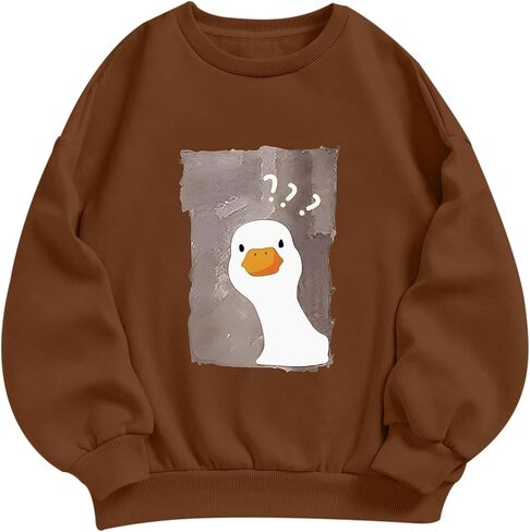 Cute Duck Sweatshirts for Women Silly Goose Graphic Funny Kawaii Sweatshirt Teen Girls Hoodie Pullover Tops in Saudi Arabia
