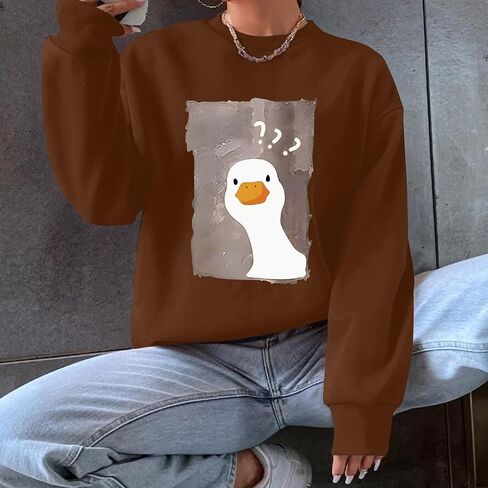 Cute Duck Sweatshirts for Women Silly Goose Graphic Funny Kawaii Sweatshirt Teen Girls Hoodie Pullover Tops in Saudi Arabia