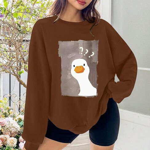 Cute Duck Sweatshirts for Women Silly Goose Graphic Funny Kawaii Sweatshirt Teen Girls Hoodie Pullover Tops in Saudi Arabia