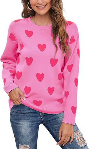 shermie Women's Cute Heart Knit Sweater Long Sleeve Crew Neck Loose Casual Pullover Sweaters in Saudi Arabia