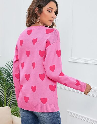 shermie Women's Cute Heart Knit Sweater Long Sleeve Crew Neck Loose Casual Pullover Sweaters in Saudi Arabia