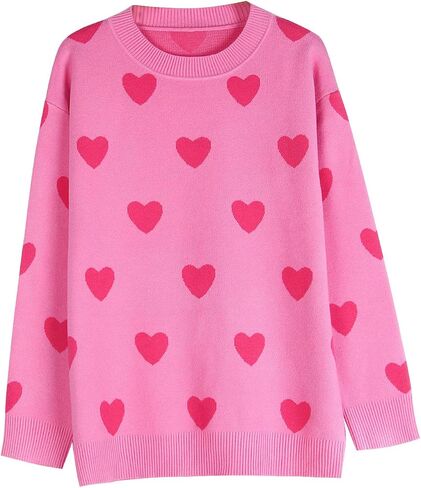shermie Women's Cute Heart Knit Sweater Long Sleeve Crew Neck Loose Casual Pullover Sweaters in Saudi Arabia