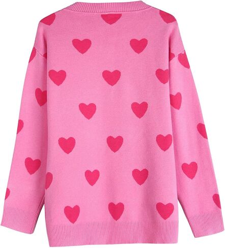 shermie Women's Cute Heart Knit Sweater Long Sleeve Crew Neck Loose Casual Pullover Sweaters in Saudi Arabia