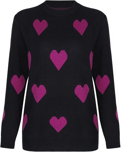 shermie Women's Cute Heart Knit Sweater Long Sleeve Crew Neck Loose Casual Pullover Sweaters in Saudi Arabia