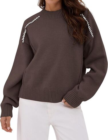 ZAFUL Sweaters for Women 2025 Fall Chunky Knit Crewneck Long Sleeve Pullover Tops Fashion Casual Winter Trendy Clothes in Saudi Arabia
