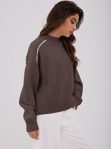 ZAFUL Sweaters for Women 2025 Fall Chunky Knit Crewneck Long Sleeve Pullover Tops Fashion Casual Winter Trendy Clothes in Saudi Arabia