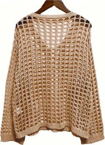 SHENHE Women's Plus Size Crochet Sweater Oversized Hollow Out Long Sleeve Coverup Pullover in Saudi Arabia