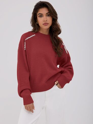 ZAFUL Sweaters for Women 2025 Fall Chunky Knit Crewneck Long Sleeve Pullover Tops Fashion Casual Winter Trendy Clothes in Saudi Arabia