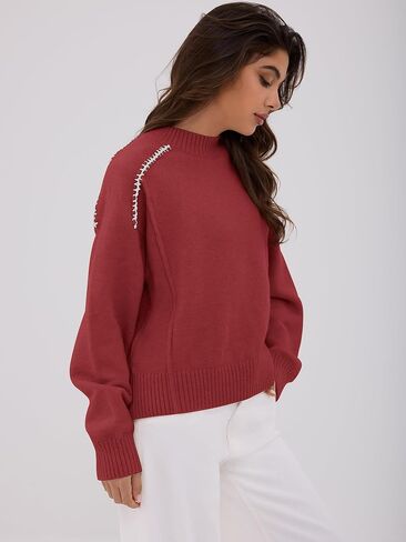 ZAFUL Sweaters for Women 2025 Fall Chunky Knit Crewneck Long Sleeve Pullover Tops Fashion Casual Winter Trendy Clothes in Saudi Arabia