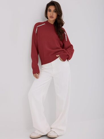ZAFUL Sweaters for Women 2025 Fall Chunky Knit Crewneck Long Sleeve Pullover Tops Fashion Casual Winter Trendy Clothes in Saudi Arabia