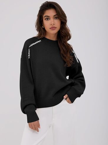 ZAFUL Sweaters for Women 2025 Fall Chunky Knit Crewneck Long Sleeve Pullover Tops Fashion Casual Winter Trendy Clothes in Saudi Arabia