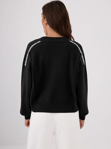 ZAFUL Sweaters for Women 2025 Fall Chunky Knit Crewneck Long Sleeve Pullover Tops Fashion Casual Winter Trendy Clothes in Saudi Arabia