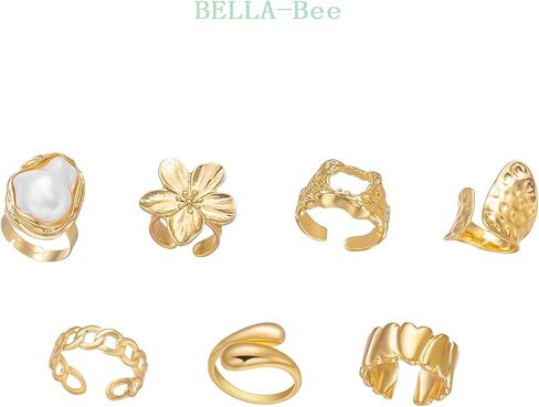 BELLA-Bee 7 قطع من خواتم المفصل الذهبية للنساء العصرية الأنيقة والقابلة للتكديس خواتم ذهبية مكتنزة وحجر الراين مجموعة خواتم كلاسيكية وإكسسوارات مجوهرات in Kuwait
