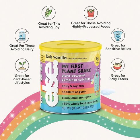 مسحوق مخفوق البروتين للأطفال ذو الأصل النباتي من شركة Else Nutrition للأعمار من 2 إلى 12 عامًا. مخفوق التغذية الكاملة من فيرست كيدز خالي من الألبان مع البروتين النباتي و25 فيتامين ومعادن، الفانيليا، 2 عبوة in Kuwait