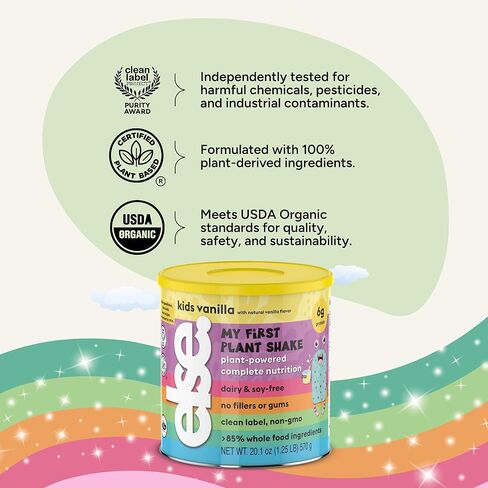 مسحوق مخفوق البروتين للأطفال ذو الأصل النباتي من شركة Else Nutrition للأعمار من 2 إلى 12 عامًا. مخفوق التغذية الكاملة من فيرست كيدز خالي من الألبان مع البروتين النباتي و25 فيتامين ومعادن، الفانيليا، 2 عبوة in Kuwait