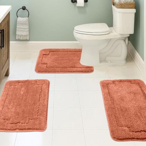 Bath Rugs Set 3 Pieces Bathroom Mat Soft Absorbent Plush Shaggy Soft Floor Non Slip Shower Bath Tub Machine Washable (Spice-ser, 20"x32"/20"x20"/17"x24") in Saudi Arabia