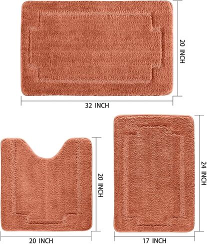 Bath Rugs Set 3 Pieces Bathroom Mat Soft Absorbent Plush Shaggy Soft Floor Non Slip Shower Bath Tub Machine Washable (Spice-ser, 20"x32"/20"x20"/17"x24") in Saudi Arabia