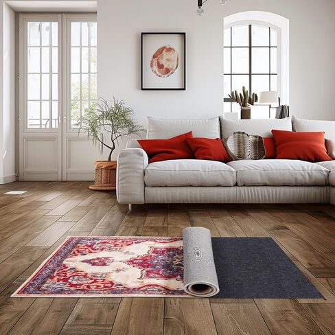 Non Slip Rug Pad Gripper, 1/10" Thick Felt Cushioned Carpet Pad with TPE Backing, Waterproof Under Area Rug Pads, for Hardwood Floors, Vinyl, Laminate, Stone, Carpet & Tile (60"x84") in Saudi Arabia
