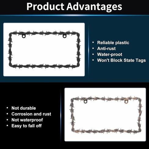 2 Pcs Universal Barbed Wire Design License Plate Frame 2 Holes W/Screws Compatible with Standard License Plate Frames for USA, CA, Personalize Funny Design Cars for Men and Women in Saudi Arabia
